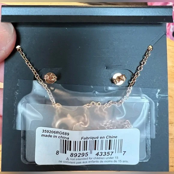 NEW Coach Open Circle Rose Gold Necklace Tea Rose Stud Earrings Set - Picture 6 of 9